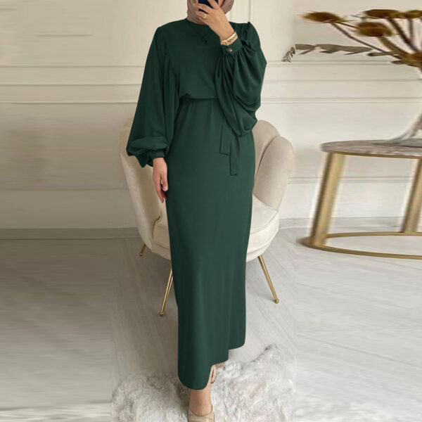 Solid Color Long Sleeve Casual Muslim Dress Robe Robe Dress - Image 3