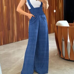 Women's Solid Color Versatile Fashion Casual Wide Leg Shoulder Strap Jumpsuit